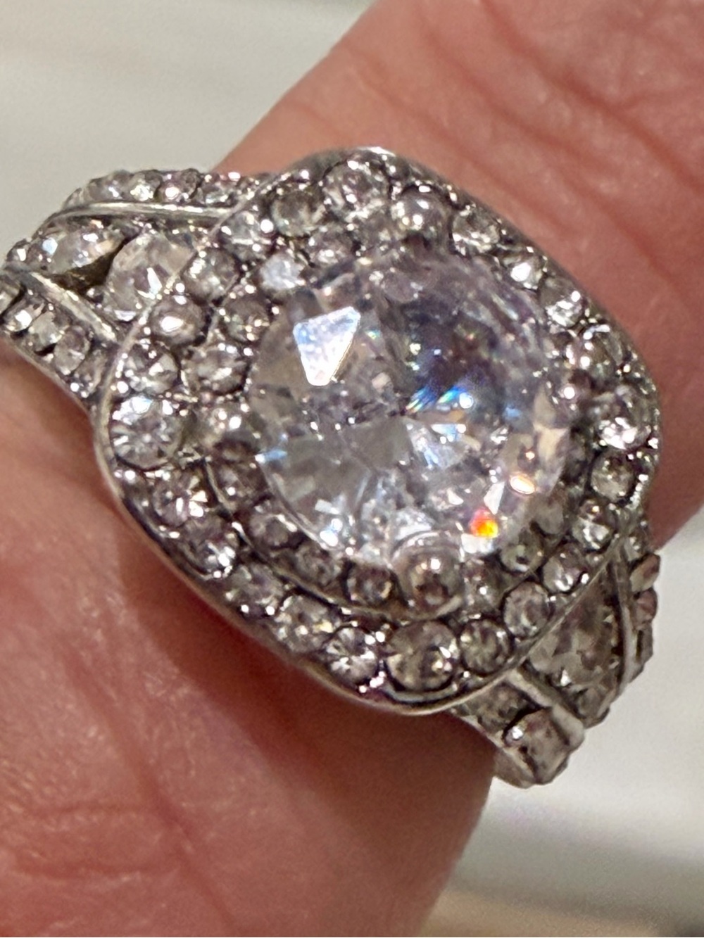 Sterling Silver Stamped  Cubic Zirconia Cocktail Ring Size 5